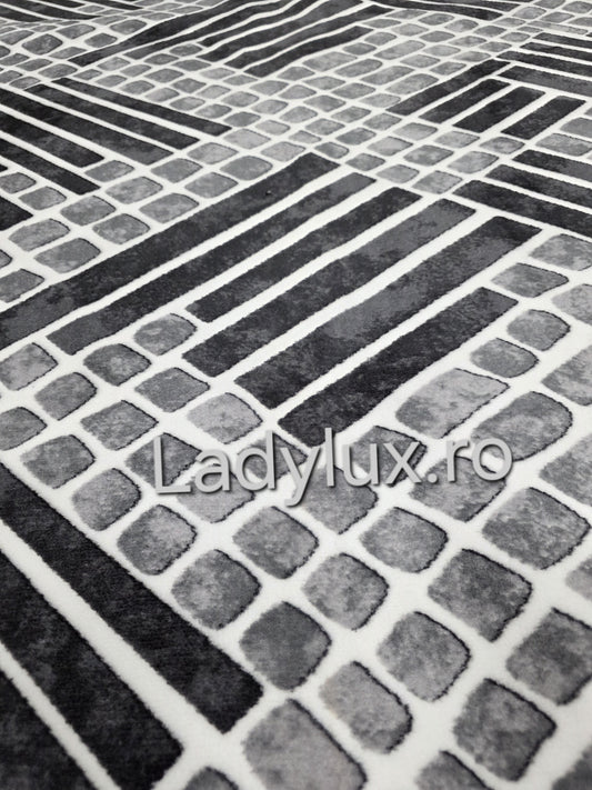 Covor 1.5x2.20 m lucrat pe antiderapant eleganță în nuanțe de gri - stil parchet 3