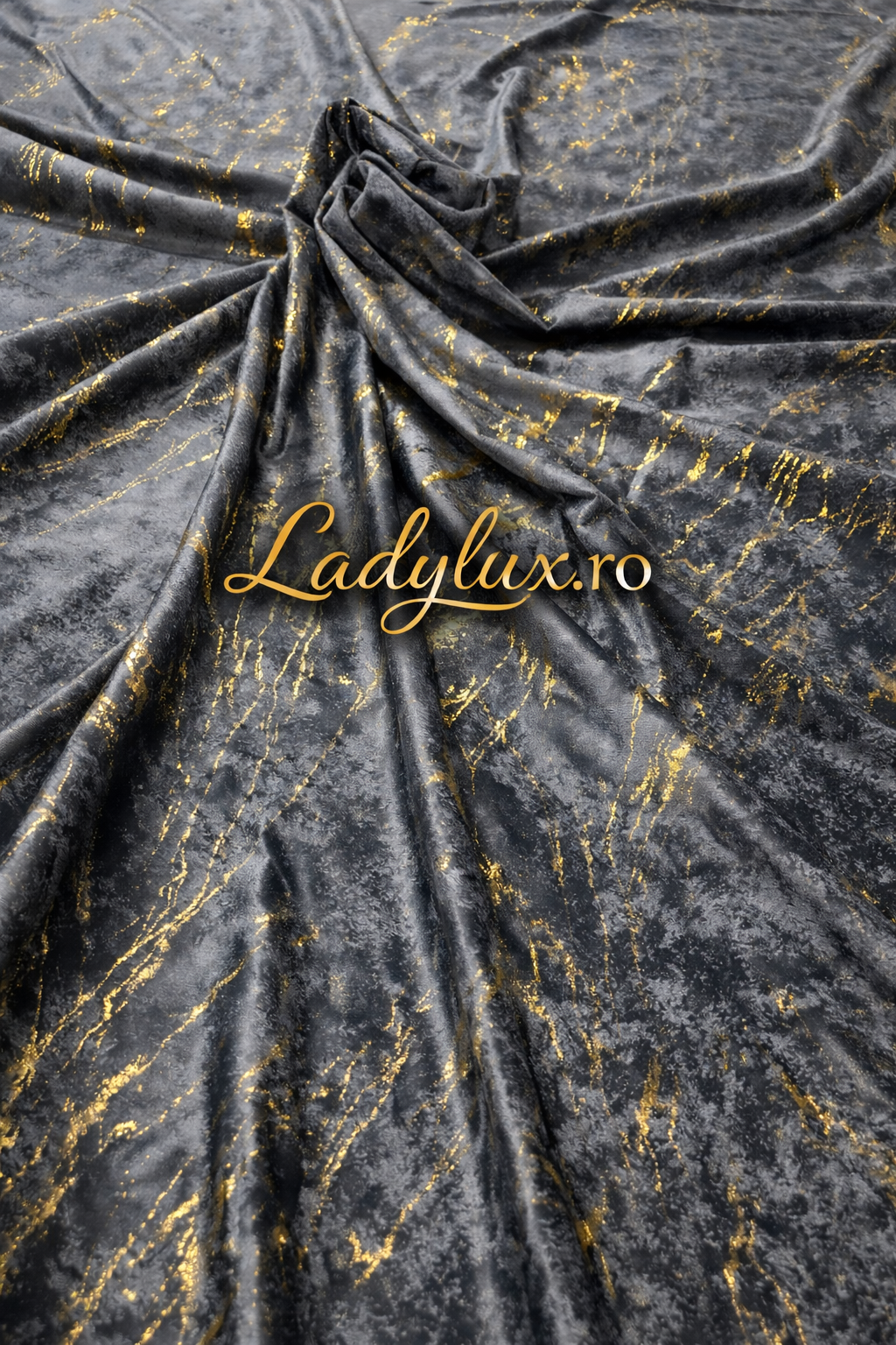 Set Draperii Catifea Gri cu Insertii Aurii Cu Tiv și Rejansă 3M-2.7h