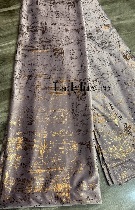 Set Draperii Catifea cu insertii Lila cu Tiv si Rejansa 3M-2.7h