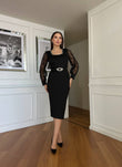 Rochie maxi Neagra, eleganta, decorata cu Cristale, N202565