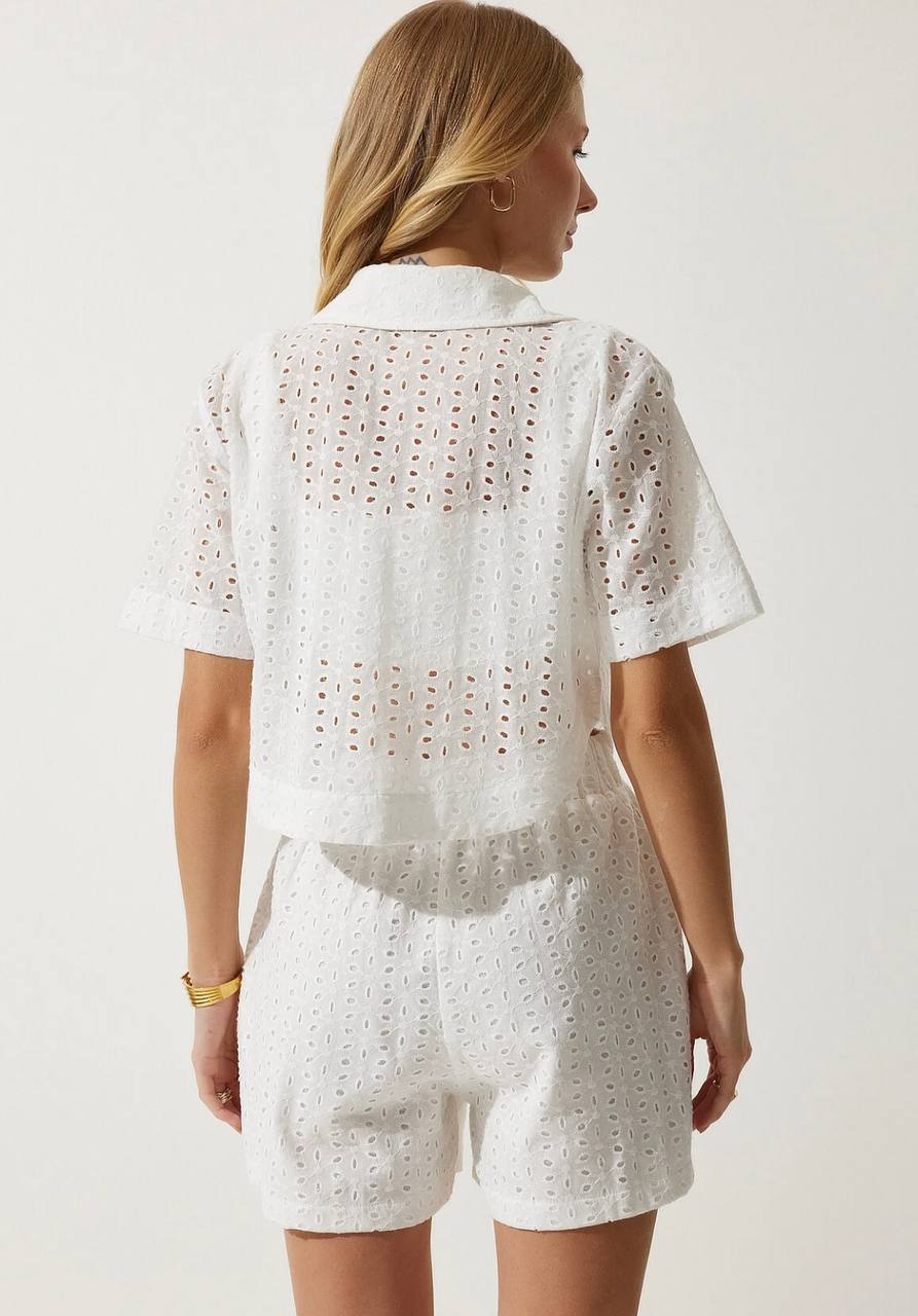 Compleu Alb din Bumbac, brodat, format din doua piese TOLI07