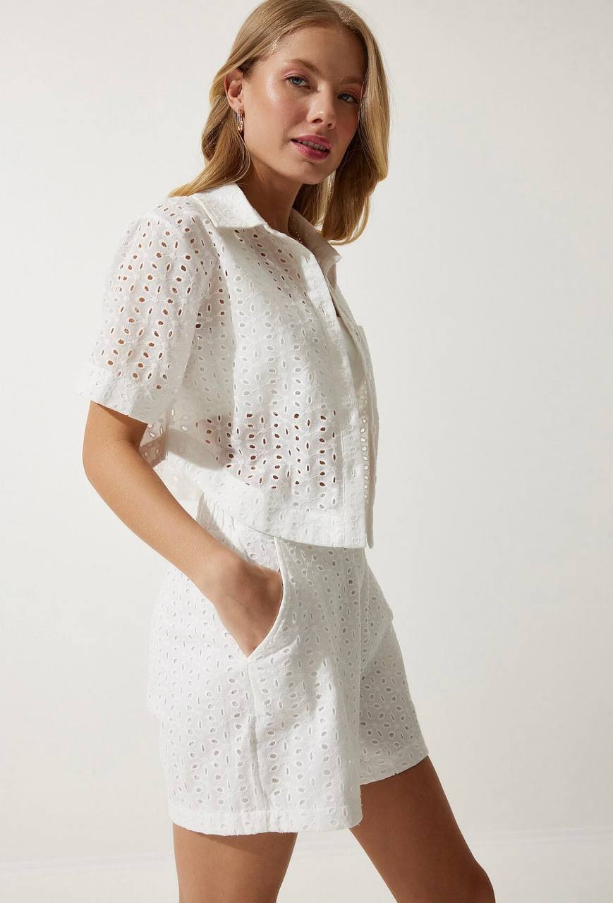 Compleu Alb din Bumbac, brodat, format din doua piese TOLI07