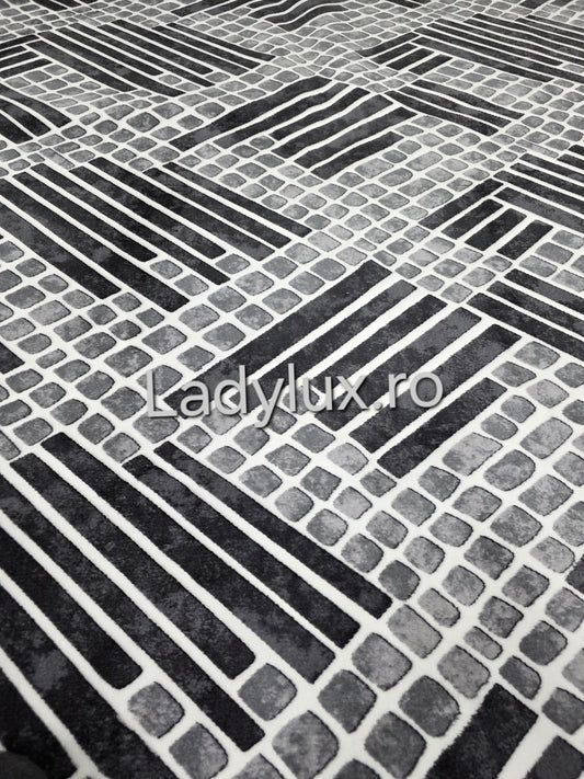 Covor 1.5x2.20 m lucrat pe antiderapant eleganță în nuanțe de gri - stil parchet 3