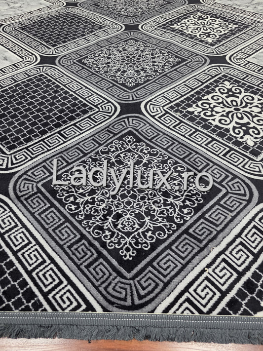 Covor 150/220 Cm lucrat pe antiderapant eleganță în nuanțe de gri- model VRS