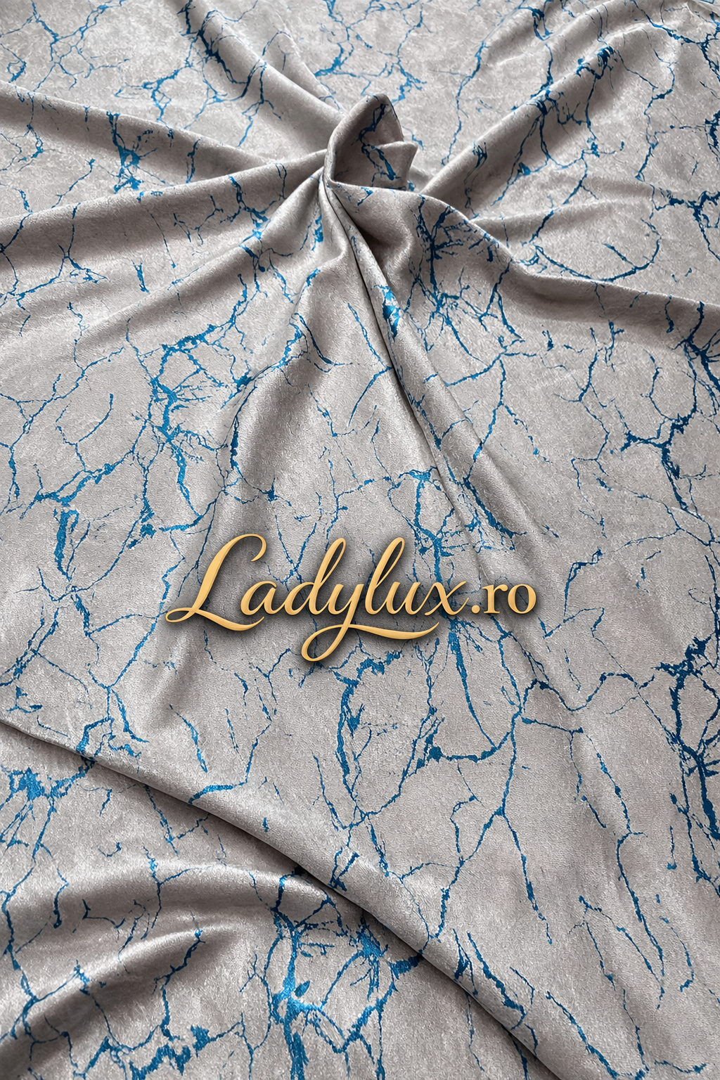 Set Draperii Model Marmo Crem-Turcoaz Cu Tiv si Rejansa 3M-2.7h