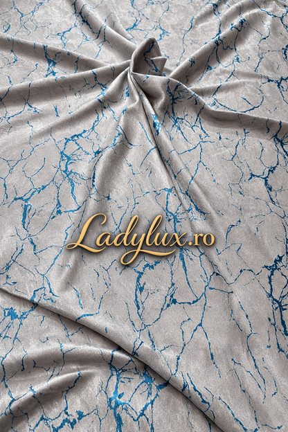 Set Draperii Model Marmo Crem-Turcoaz Cu Tiv si Rejansa 3M-2.7h