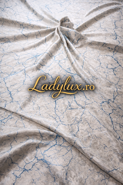 Set Draperii Model Marmo Crem-Turcoaz Cu Tiv si Rejansa 3M-2.7h