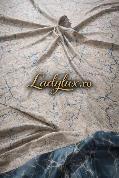 Set Draperii Model Marmo Crem-Turcoaz Cu Tiv si Rejansa 3M-2.7h