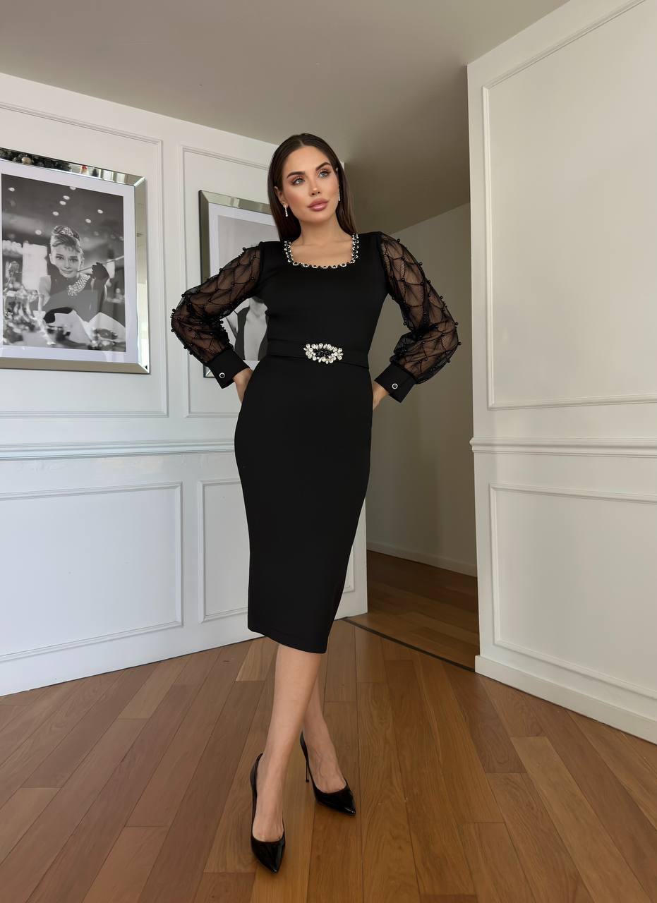 Rochie maxi Neagra, eleganta, decorata cu Cristale, N202565