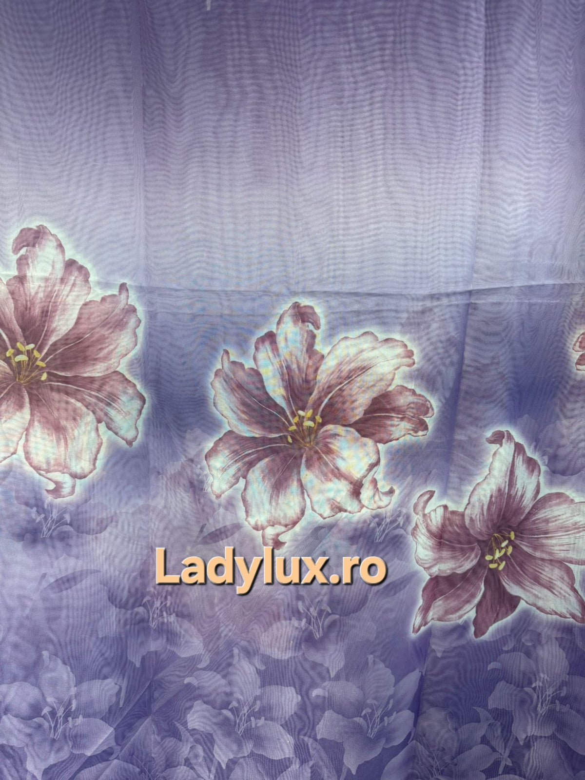 Perdea Voal Mov Imprimata - Model Floare - 4M x 2.7h Cu Tiv si Rejansa