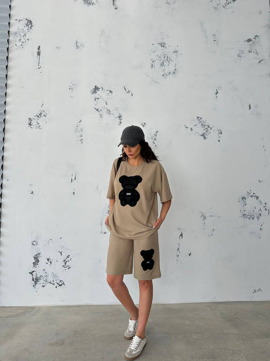 Compleu Bej Tricou si Pantalon scurt cu model 3D BabilonFsh