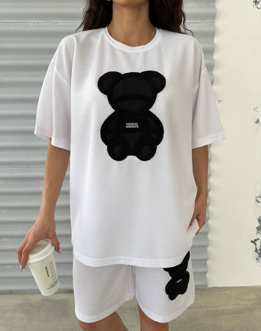 Compleu Alb, Tricou si Pantalon scurt cu model 3D BabilonFsh