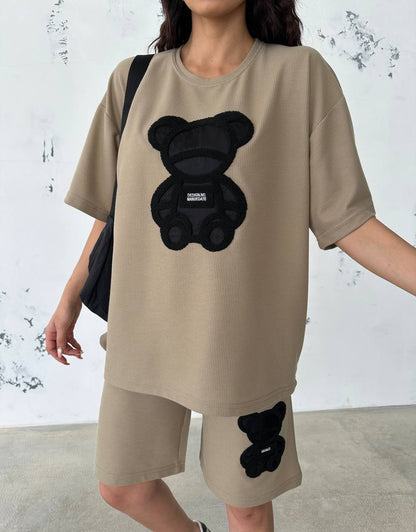 Compleu Bej Tricou si Pantalon scurt cu model 3D BabilonFsh