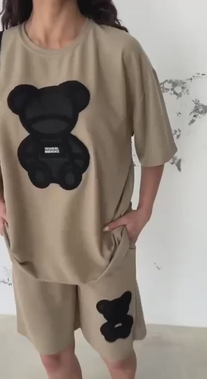 Compleu Bej Tricou si Pantalon scurt cu model 3D BabilonFsh