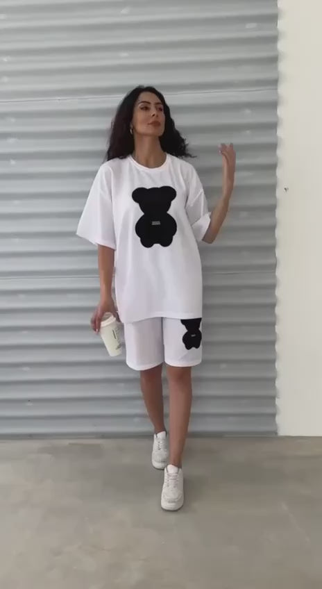 Compleu Alb, Tricou si Pantalon scurt cu model 3D BabilonFsh