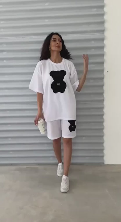 Compleu Alb, Tricou si Pantalon scurt cu model 3D BabilonFsh