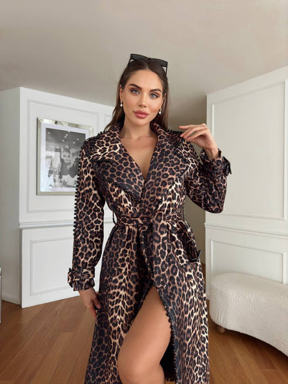 Trench dama animal print leopard decorat cu perle negre Nepalia N202539