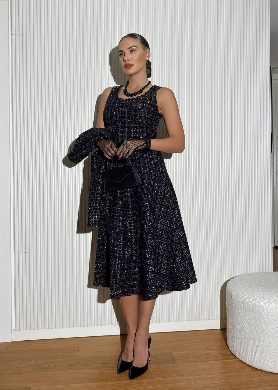 Compleu elegant din tweed cu perle negre și accente rafinate Fathima N003049