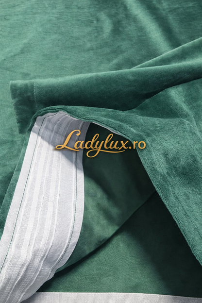 Set Draperii Catifea Simpla Verde Smaral cu Tiv si Rejansa 3m-2.5h
