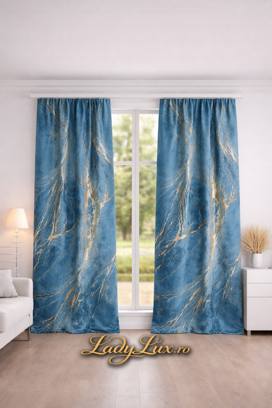 Set Draperii Catifea Albastra  cu insertii 3m-2.7h