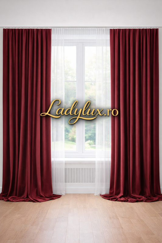Set Draperii Catifea Simpla Bordo  Cu Tiv si Rejansa 3M-2,7h