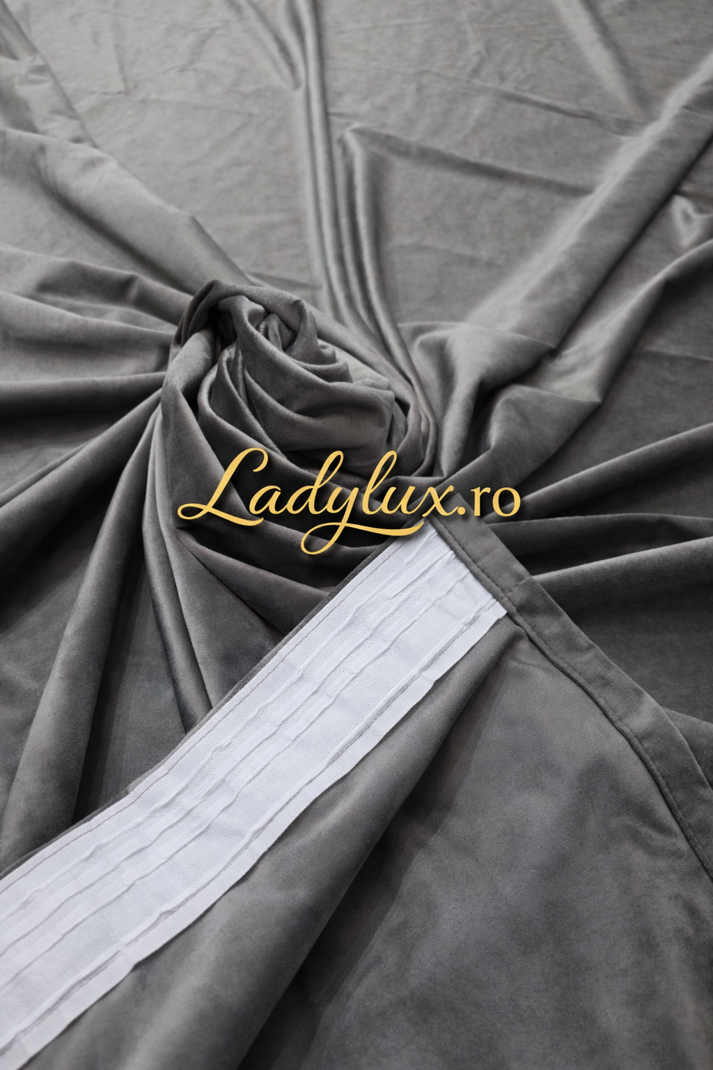 Set Draperii Catifea Simpla  Gri Antracit  Cu Tiv si Rejansa 3M-2.5H