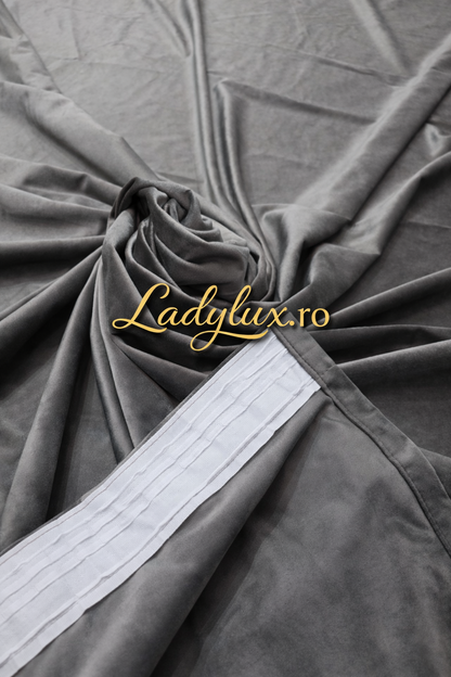 Set Draperii Catifea Simpla  Gri Antracit  Cu Tiv si Rejansa 3M-2.5H