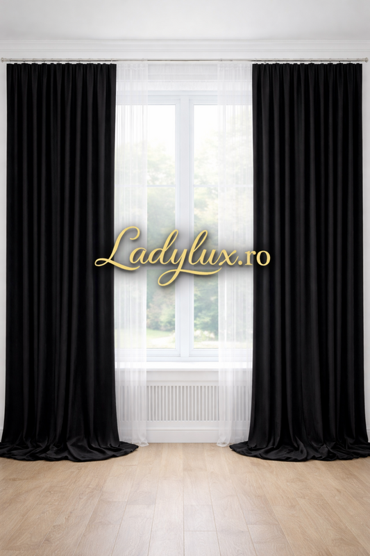 Set Draperii Catifea Simpla Neagra  Cu Tiv si Rejansa 3M-2.7H