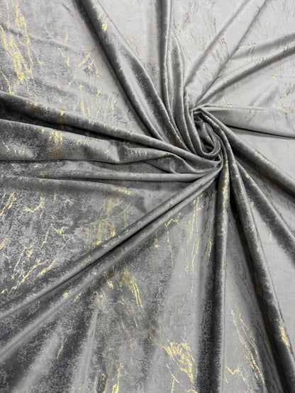 Set Draperii Catifea Gri cu Insertii Aurii  Cu Tiv și Rejansă 3M-2.7h