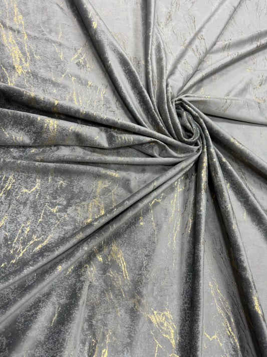 Set Draperii Catifea Gri cu Insertii Aurii  Cu Tiv și Rejansă 3M-2.7h