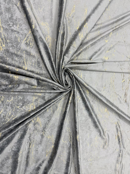 Set Draperii Catifea Gri cu Insertii Aurii  Cu Tiv și Rejansă 3M-2.7h