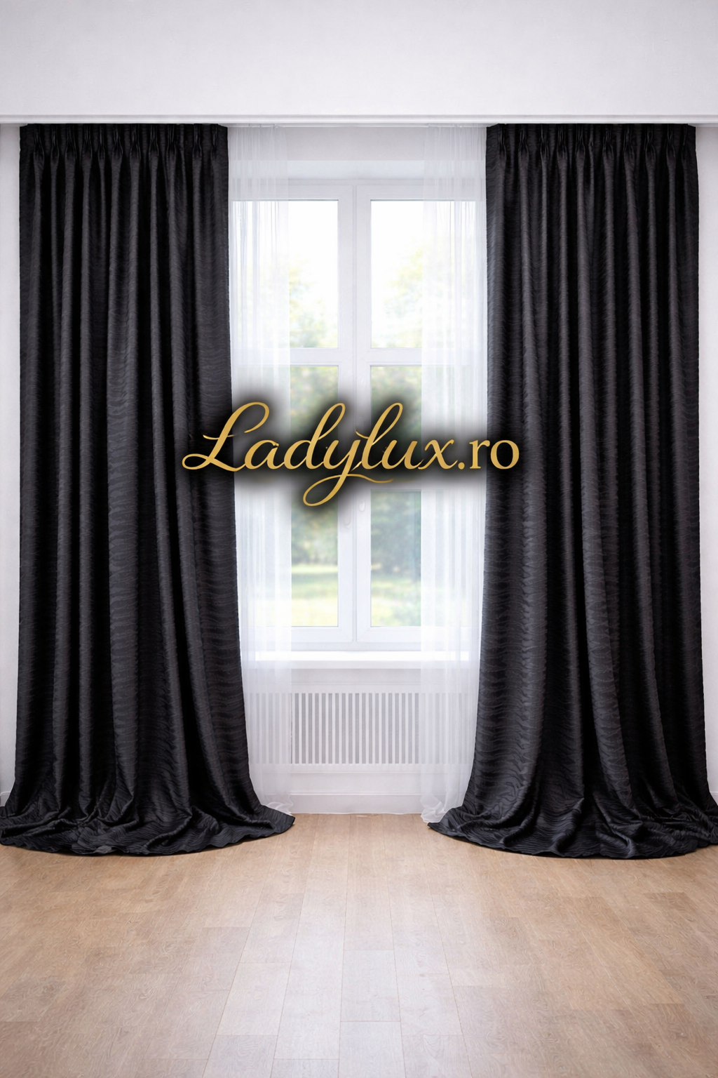 Set Draperii RS Negre Model Striat - 3M x 2.7h Cu Tiv si Rejansă