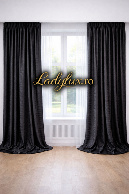 Set Draperii RS Negre Model Striat - 3M x 2.7h Cu Tiv si Rejansă