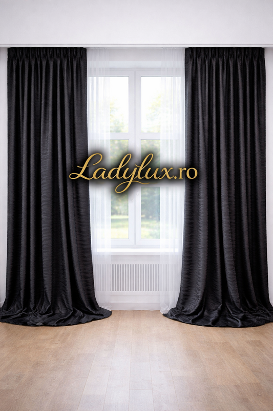 Set Draperii RS Negre Model Striat - 3M x 2.7h Cu Tiv si Rejansă