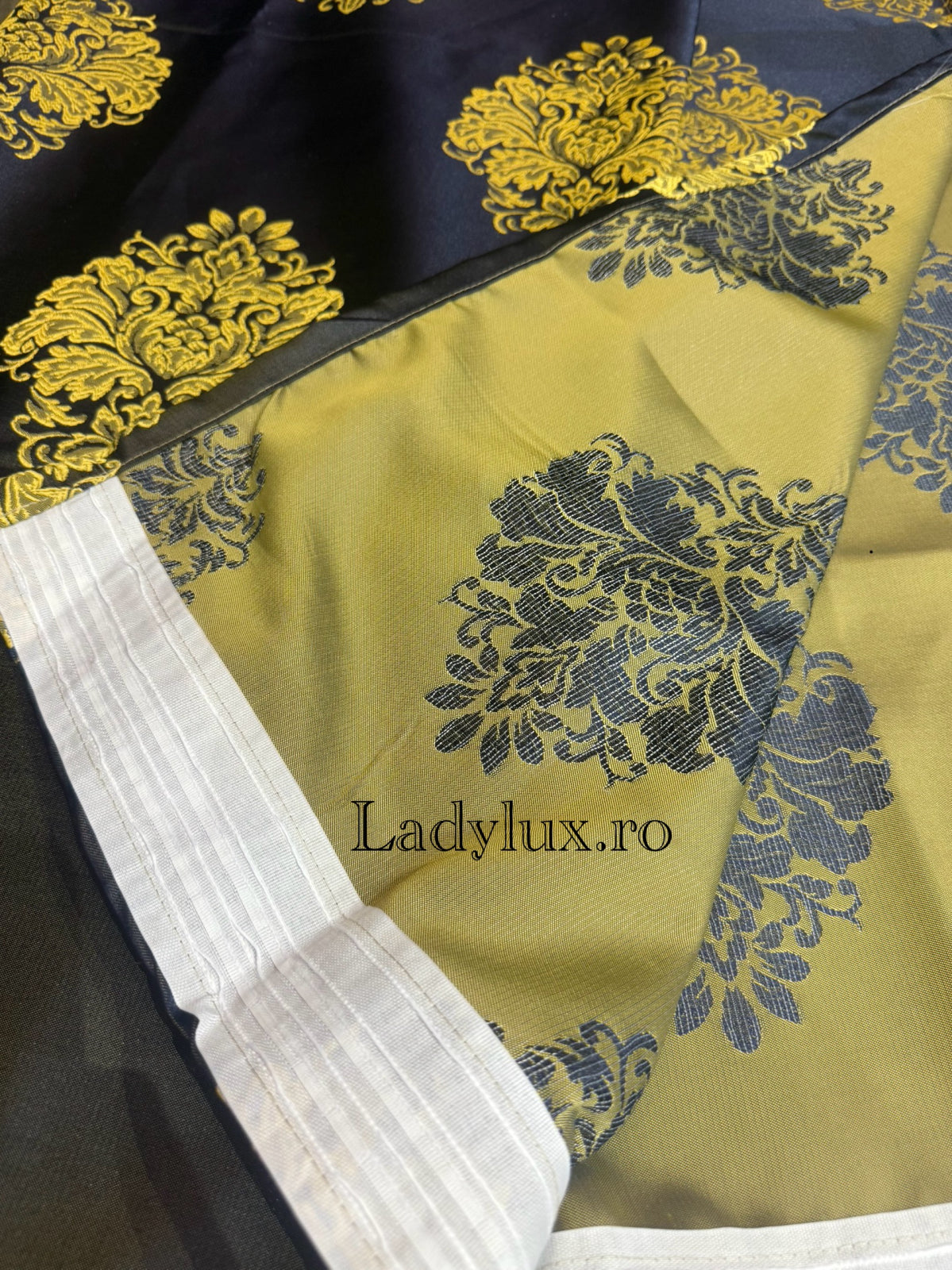 Set Draperii Blomarin Poliester  Model Baroc Galben 3M x 2.7h Cu Tiv si Rejansa