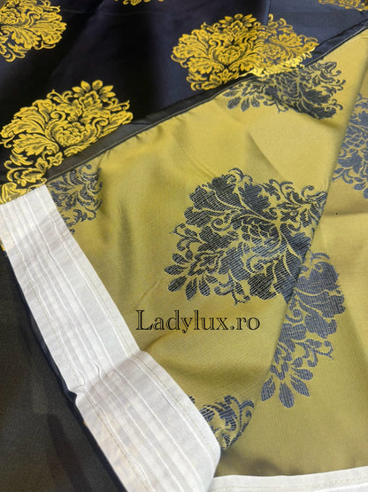 Set Draperii Blomarin Poliester  Model Baroc Galben 3M x 2.7h Cu Tiv si Rejansa