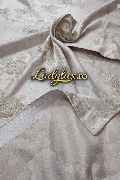 Set Draperii Bej RS Model Trandafir 3M x2.7h Cu Tiv si Rejansă