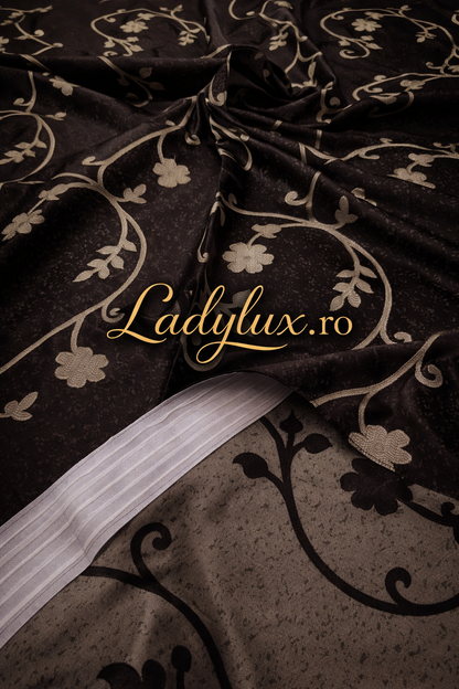 Set Draperii Model Floral Maro-Brawn Cu Tiv si Rejansa 3M-2.7h
