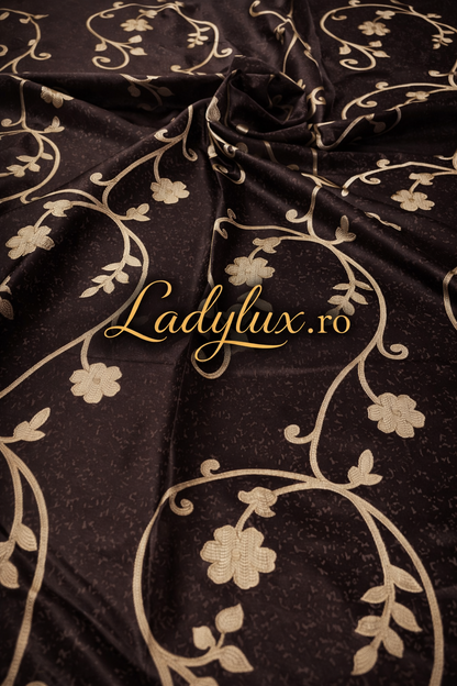 Set Draperii Model Floral Maro-Brawn Cu Tiv si Rejansa 3M-2.7h
