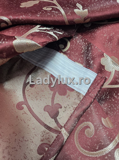 Set Draperii Poliester Bordo Model Floral 3M x 2.7h cu Tiv si Rejansă