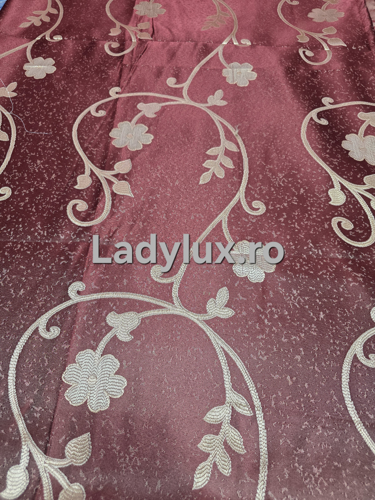 Set Draperii Poliester Bordo Model Floral 3M x 2.7h cu Tiv si Rejansă