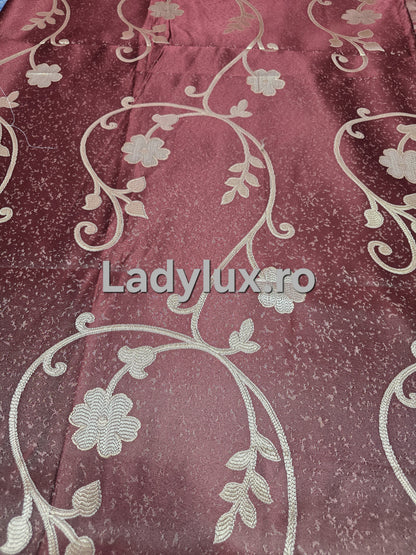 Set Draperii Poliester Bordo Model Floral 3M x 2.7h cu Tiv si Rejansă
