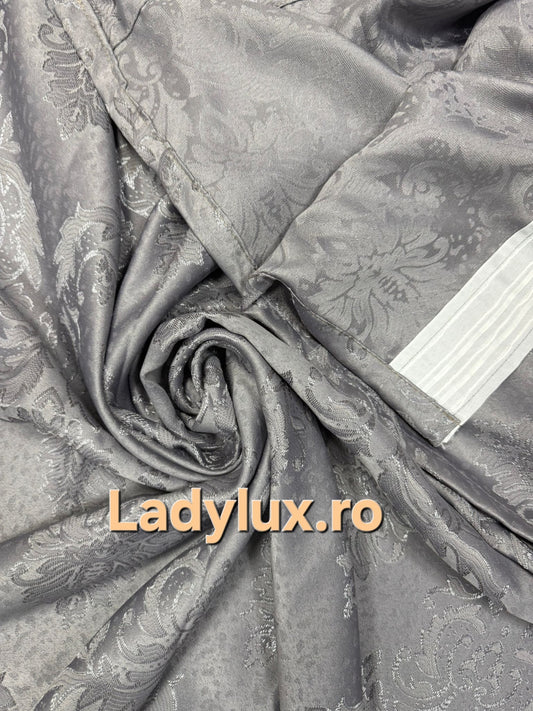 Set Draperii Gri Gata Cusute cu Tiv si Rejansă, 3M x 2.7 h Model Baroc