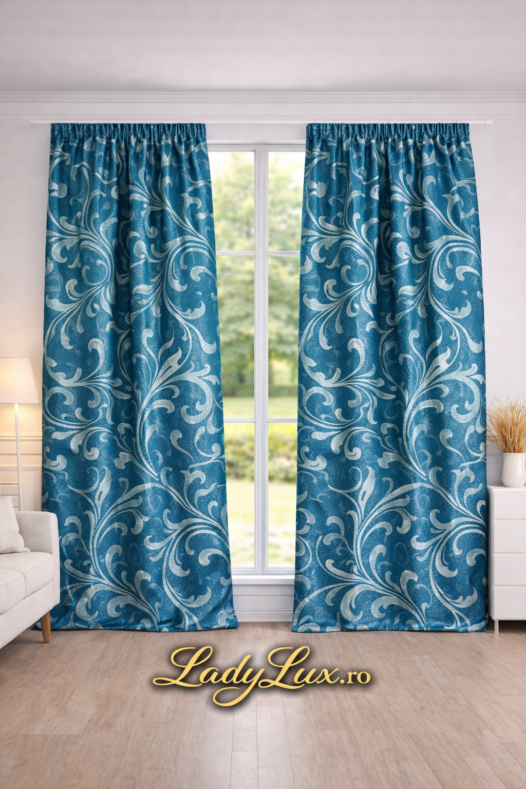 Set Draperii Turcoaz Gata Cusute cu Tiv si Rejansă, 3M x 2.7 h Model Flondo
