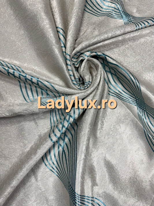 Set Draperii Turcoaz+Crem Gata Cusute cu Tiv si Rejansă, 3M x 2.7 h Model Spiri