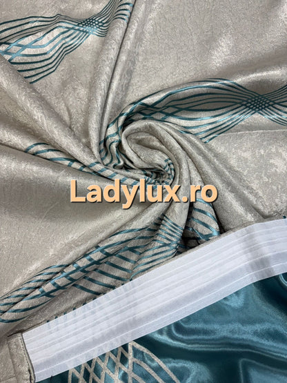 Set Draperii Turcoaz+Crem Gata Cusute cu Tiv si Rejansă, 3M x 2.7 h Model Spiri